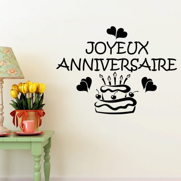 Wall decal Joyeux annivesaire with cake and heart