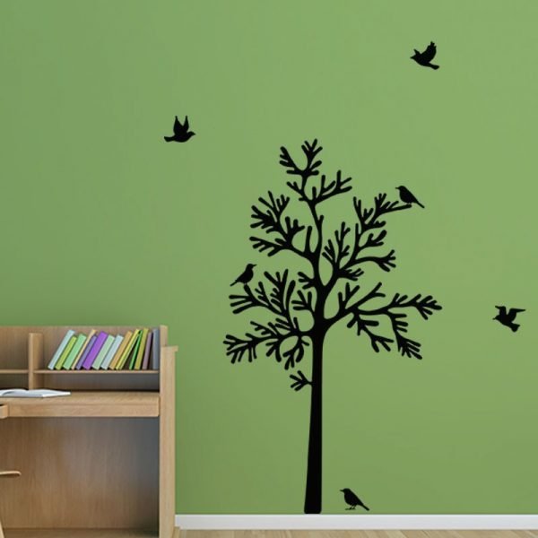 Wall decal Silhouette birds around a tree