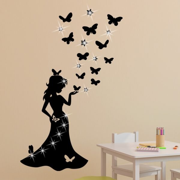 Wall decal Butterfly princess & 15 Swarovski crystal 3mm