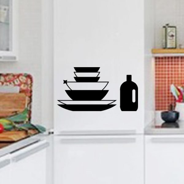 Wall decal kitchen Plates and bottle