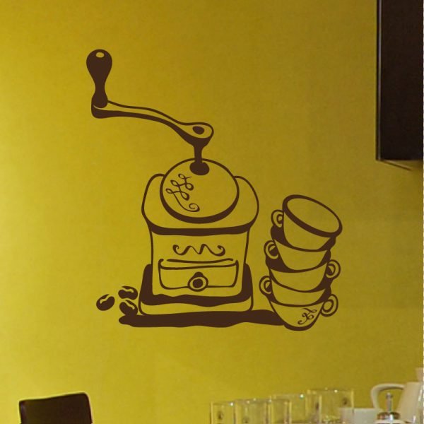 Wall decal coffee grinder and cups