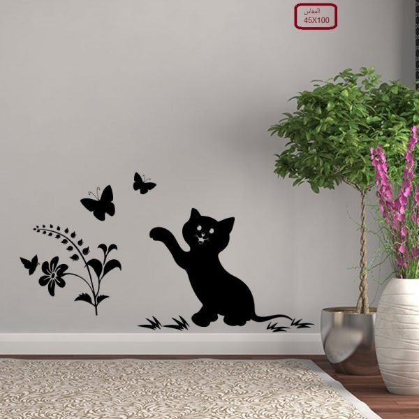 Kitten with butterflies and flowers Wall decal