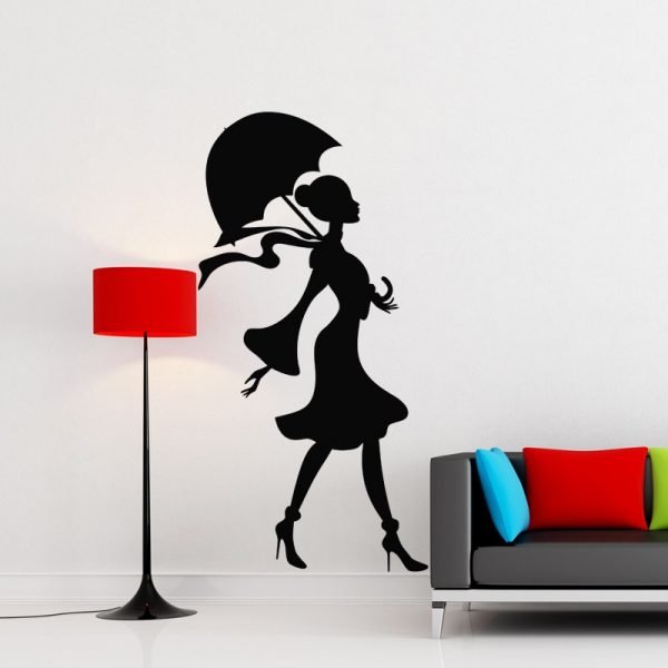 Wall decal Beautiful woman with open umbrella