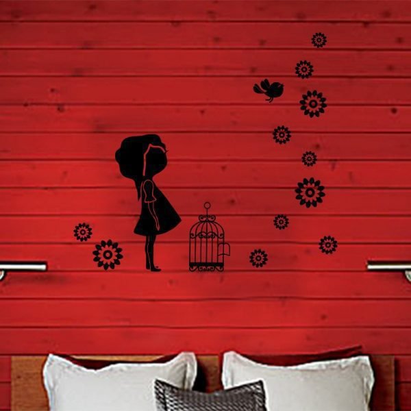 Wall decal Girl and bird cage
