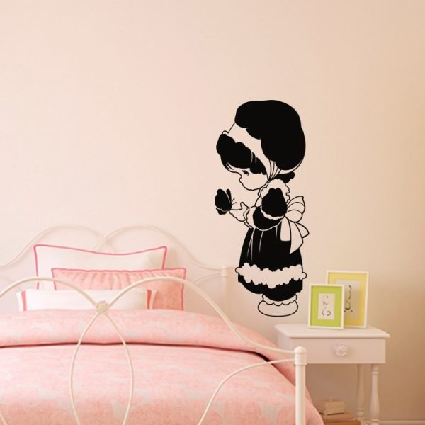 Wall decal Silhouette girl with a butterfly