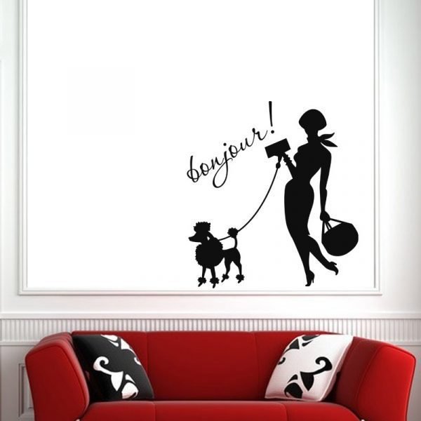 Wall decal Bonjour! Walk with a poodle