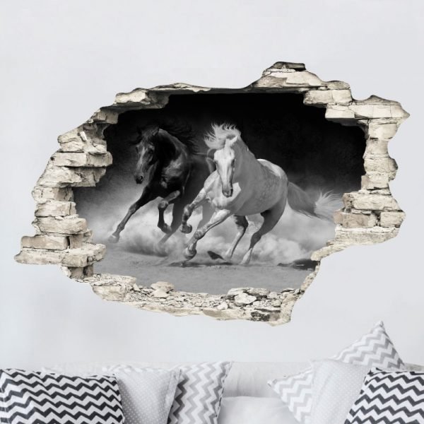 3D Two Horses Running On The Seashore Wall Sticker