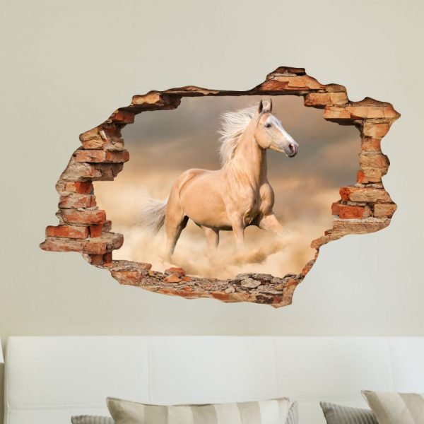3D Golden Horse Running In The Desert Wall Sticker