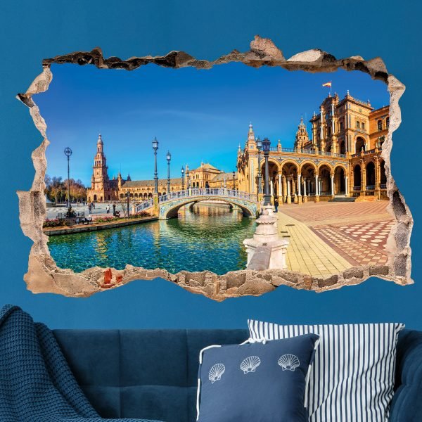 3D Wall Decal Landscape Spain Square Under The Sunshine
