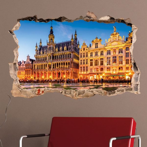 3D Wall Stickers Landscape Nightfall On The Grand Place Of Brussels