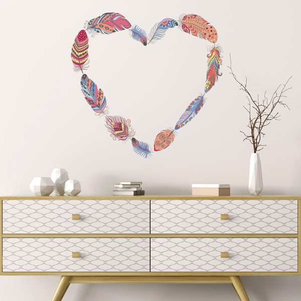 Wall decal boho heart of feathers
