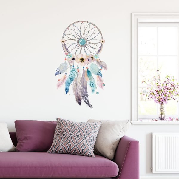 Wall decal Boho dream catcher fancy feather